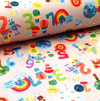 Stoff Meterware Baumwollstoff Kinder Schulanfang Bunte Zahlen Regenbogen Schule - Bild 1 von 4