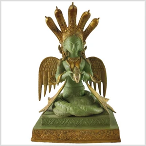 Naga Kanya 32cm 6kg Messing mintgrün Buddha Nag Kanya Kanja Schlangengöttin - Picture 1 of 1