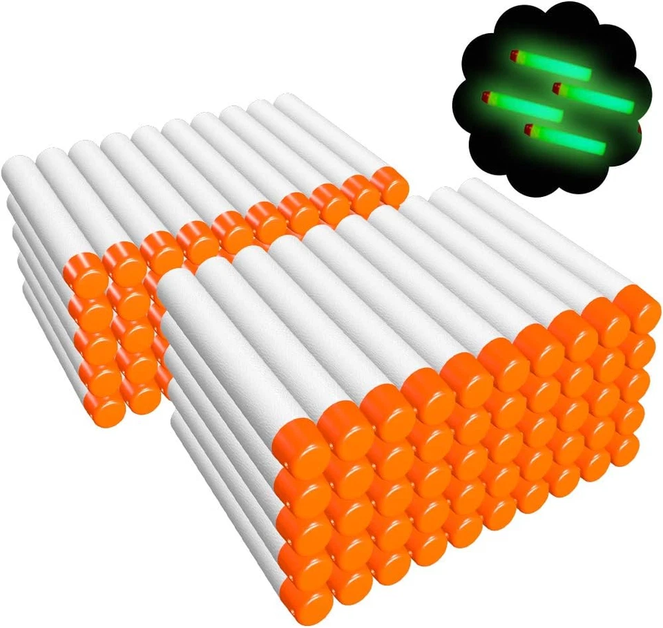 100PCS Refill Darts for Nerf N Strike Elite 2.0 Series Glow in the Dark Bullets  - Image 1 of 4