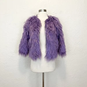 Kunstfell Jacke Mantel Shaggy Lila Cropped Fee Goth Whimsigoth Punk XS - Bild 1 von 17