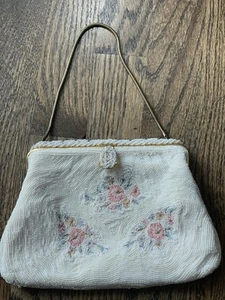 VINTAGE CHUNN PETITE Micro BEADED Handmade IN FRANCE FLORAL flapper HANDBAG - Picture 1 of 11