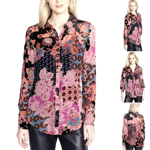 Camisa vibrante JOHNNY WAS Yrene Burnout embellecida de terciopelo mezcla de seda con botones - Imagen 1 de 19