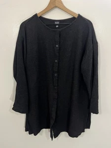 Eileen Fisher Viscose Wool Pique Cardigan L Minimalist Quiet Luxury Scandi Lagom - Picture 1 of 14