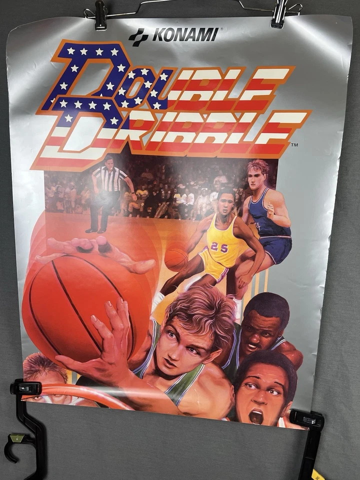 VHTF! Original 1980's DOUBLE DRIBBLE Nintendo NES mail away PROMO Konami Poster  - Image 1 of 4