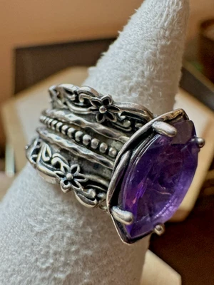 OR PAZ Israel Sterling Silver 925 Wide Band Deep Amethyst SPINNER Ring Sz 7.5 - Image 1 of 4
