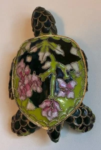 Vintage Floral Cloisonne Meeresschildkröte Emaille Gold Rosa Sammelfigur 3,5" - Bild 1 von 8
