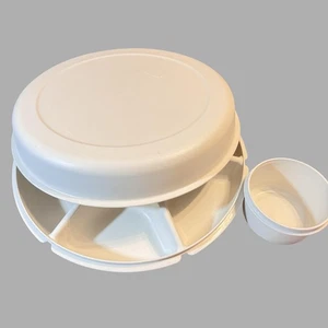 Vtg Tupperware Divided Serving Bowl Dish w/Lid Veg Chip Dip 13.75" Tray 1666-J - Picture 1 of 9