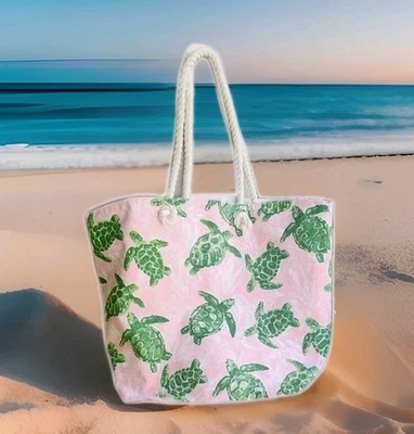 💚🩷 NWT! Tommy Bahama Vibrant Sea Turtle Canvas XL Tote Bag - Image 1 of 4