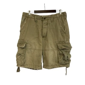 VTG Y2K Abercrombie Fitch Shorts Mens 34 Khaki Cargo Distressed Heavy Button Fly - Picture 1 of 21