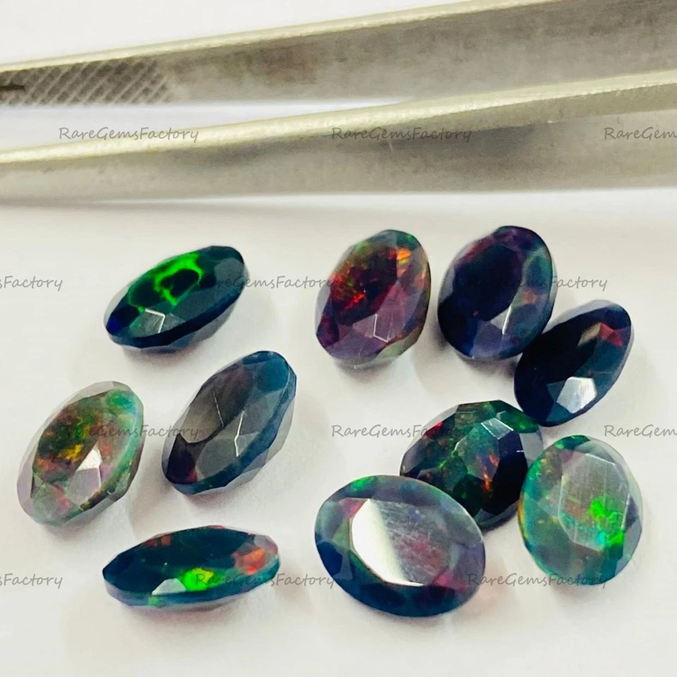 Piedras preciosas calibradas de ópalo etíope negro natural corte facetado ovalado 3x5 mm-8x10 mm Foto 1 de 4