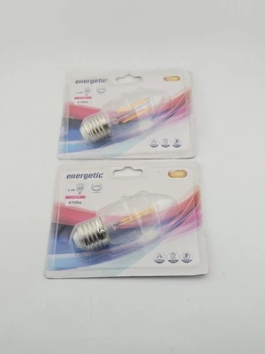 2X Energetic LED Candle Bulb E27 4.8W 470lm Warm White 2700K Clear Glass Lamp - Image 1 of 4