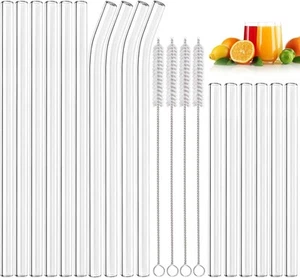 Pack de 20 pajitas de vidrio reutilizables, 6 rectas y 4 tamaño estándar, transparentes - Imagen 1 de 7