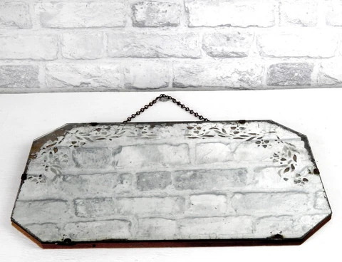 Antique Vintage 1930s Frameless Mirror Beveled Old Glass Distressed Age Marks #A Cover
