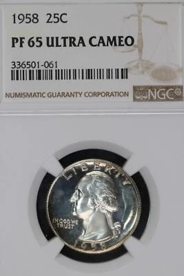 1958 Proof Washington Silver Quarter NGC PF65UCAM *DoubleJCoins* 1700-84 - Image 1 of 2