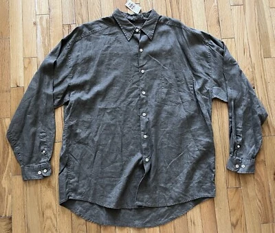 NOS Structure 100% Linen Button Shirt Men’s XL Long Sleeve Green Gray Taupe New - Image 1 of 4