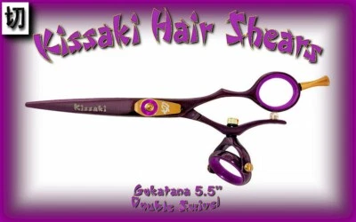 Kissaki 5.5" Gokatana Black Cherry Purple DOUBLE SWIVEL Hair Scissors Shears - Image 1 of 3