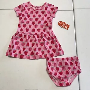 NEW Size 12M SET 2 PC Girls Pink w Red Strawberries Knit Play Dress & Panty - Picture 1 of 9