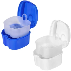 2 Pack Colors Denture Bath Case Cup Box Holder Storage Soak Container - Picture 1 of 12
