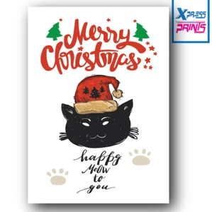 Póster de Navidad Feliz Navidad Santa Laponia Feliz Gato Arte de Pared Impresión A3 A4 A5 TAMAÑO - Imagen 1 de 4