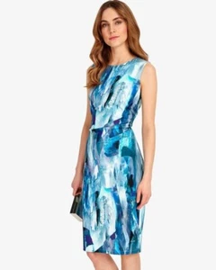 Phase Eight Blue Brush Stroke Marble Shift Dress, Slip Lined, Size 10 Midi. Vgc - Picture 1 of 12