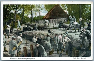 GERMAN WWI MILITARY FELDPOST 1916 ANTICA CARTOLINA AL LAVORO - Foto 1 di 2
