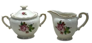 Syracuse China Federal Shape Victoria Rose Creamer and Covered Sugar Bowl - Picture 1 of 7