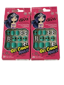 2 Pack Kiss Little Diva Gel Candy Nails Press on Kids Nails BLDG02 - Picture 1 of 5