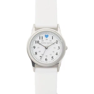 Nurse Mates Blue Heart White Silicone Watch With Military Time Medical Nurses - Picture 1 of 1