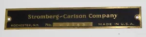 STROMBERG-CARLSON COMPANY BRASS PLATE - Picture 1 of 1