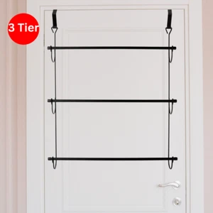 Matt Black Over Door 3 Tier Towel Rail Bathroom Rack Door Hanging Towel - Picture 1 of 3