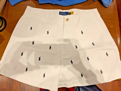 Women's Polo Ralph Lauren All Over Pony  Shorts in WHITE with Navy Blue Ponies - Image 1 of 4