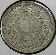 British India 1/2 Rupee .500 Silver Coin, 1942-B Bombay mint, KM#552, 24.1 mm