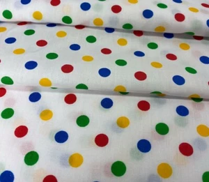 Multi color Polka Dot Print on White Cotton Polyester Blend Fabric 60" by yard - Picture 1 of 2