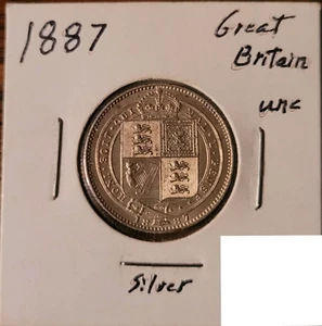 1887 Great Britain Sterling Silver Shilling Queen Victoria Coin UNC England UK - Picture 1 of 2