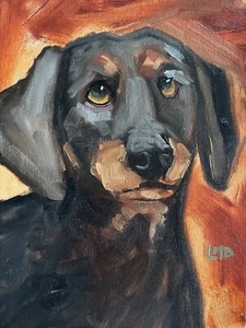 Original Dachshund Impressionist Painting Wiener Dog Portrait Signed 9x12 - Picture 1 of 3