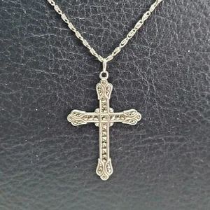 Antico Catena a Maglie Lumaca E Croce Marcasite Argento Massiccio Di Xx - Imagen 1 de 10