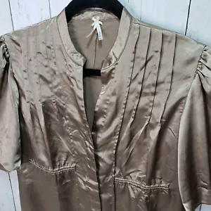 Lapis Gold Brown Women's Blouse Size Medium Button Front Poof Sleeve - Picture 1 of 6