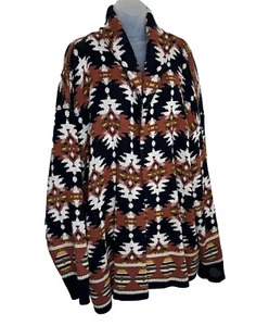 Cárdigan abierto Lucky Brand para mujer talla grande 2X Southwest tejido pesado negro marrón - Imagen 1 de 13