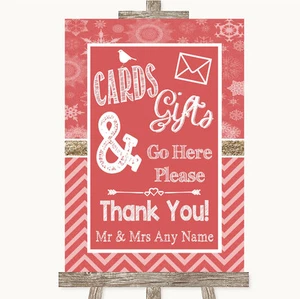 Cartel de boda personalizado de mesa de tarjetas y regalos de invierno rojo - Imagen 1 de 8