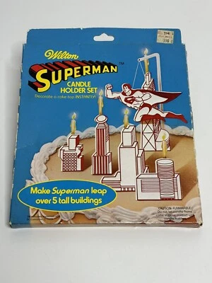 Juego de candelabros para pastel de cumpleaños Superman 1979 Wilton - Nuevo en caja - De colección Foto 1 de 4