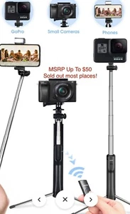 MPow 3-in-1 Wireless Selfie Stick Tripod Bluetooth Flash PA168A New - Fast Ship - Picture 1 of 2