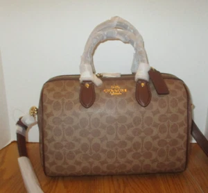 Coach Rowan Large Satchel Bag Crossbody In Sig Canvas Gold/Tan/Brown CV959 NWT - Picture 1 of 9