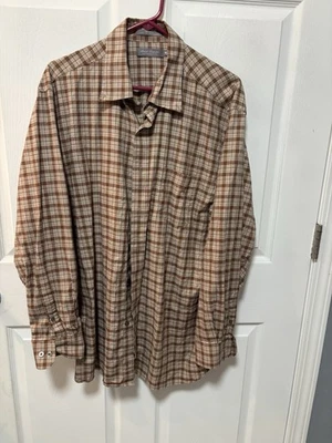 Camisa xadrez marrom masculina manga longa Daniel Cremieux Collection, tamanho XL - Imagem 1 de 4