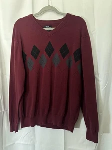 PGA Tour Herren Golf Pullover V-Ausschnitt 100% Baumwolle L Argyle weinrot schwarz grau  - Bild 1 von 8
