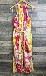 Monsoon Womens Jumpsuit Size Large Orange Pink Elaxi Summer Abstract Print - Picture 1 of 13