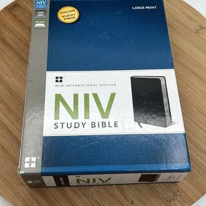 NIV Study Bible Large Print Bonded Leather Black Thumb Indexed Red Letter New - Picture 1 of 5