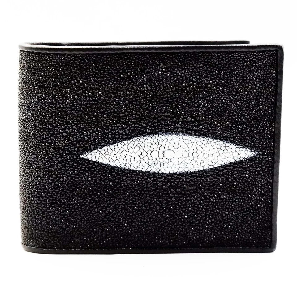 EXSOOTTI Nueva Cartera Doble Plegable de Cuero Raya Real Negra para Hombres. Foto 1 de 4