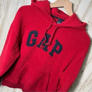 Gap Vintage Y2K Red Spell Out Fleece Hoodie Sweatshirt Mens Size Small - Picture 1 of 5