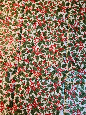 Nature's Holiday Poinsettia Holly Metallic Packed Ivory Cotton Fabric .58 Yard  - Image 1 of 2