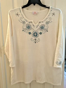 Quacker Factory Size XL White Sweater Embellished Beaded Grannycore NWOT - Picture 1 of 8